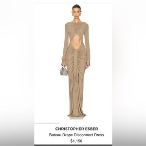 Christopher Esber Bateau Dress Elegant Tan Long Sleeve
